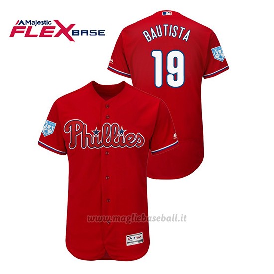 Maglia Baseball Uomo Philadelphia Phillies Jose Bautista 2019 Entrenamiento De Primavera Flex Base Rosso